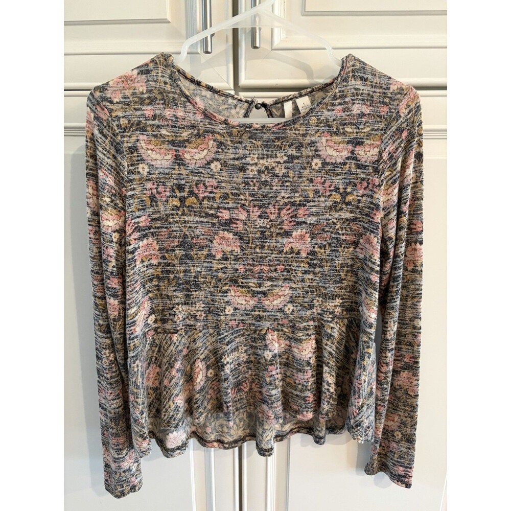 LC by Lauren Conrad Printed Peplum Long Sleep Shirt Y2K Button Back Size Small